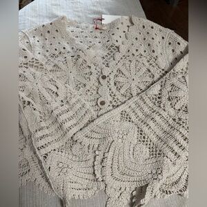 Solitaire Crochet New  Lace cardigan in Cream with bell sleeves
